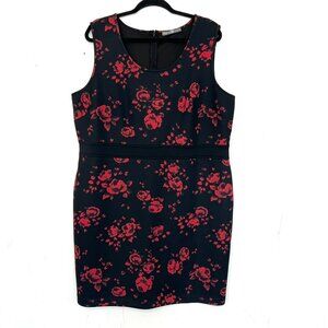 Signature Collection Sheath Dress Black Floral Stretch Sleeveless 1X 18W-20W